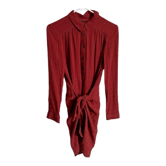 Anthropologie Maeve Bloomsbury Tie Front Shirt Dress Womens Size 4 ob465625 Rust - Picture 3 of 11